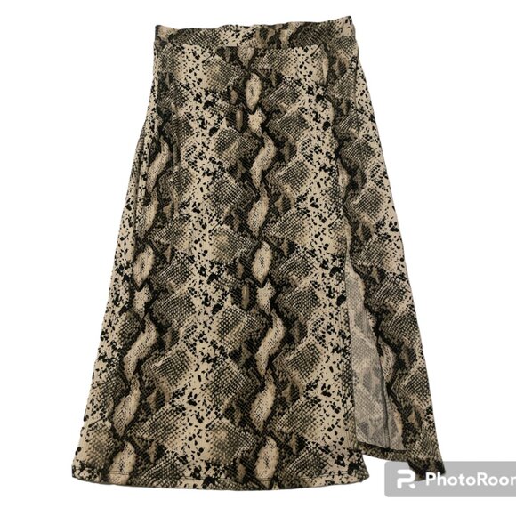 Snake Python Print Elegant Midi Slit Modern Girly Boho Animal Classy Hip Skirt - Picture 1 of 5